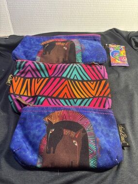 Laurel Burch Blue & Multi-Color Zip Pouch Set with Horse Motif